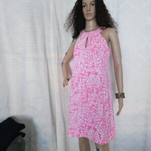 **Vince Camuto Pink & White Halter Neck Midi Dress**